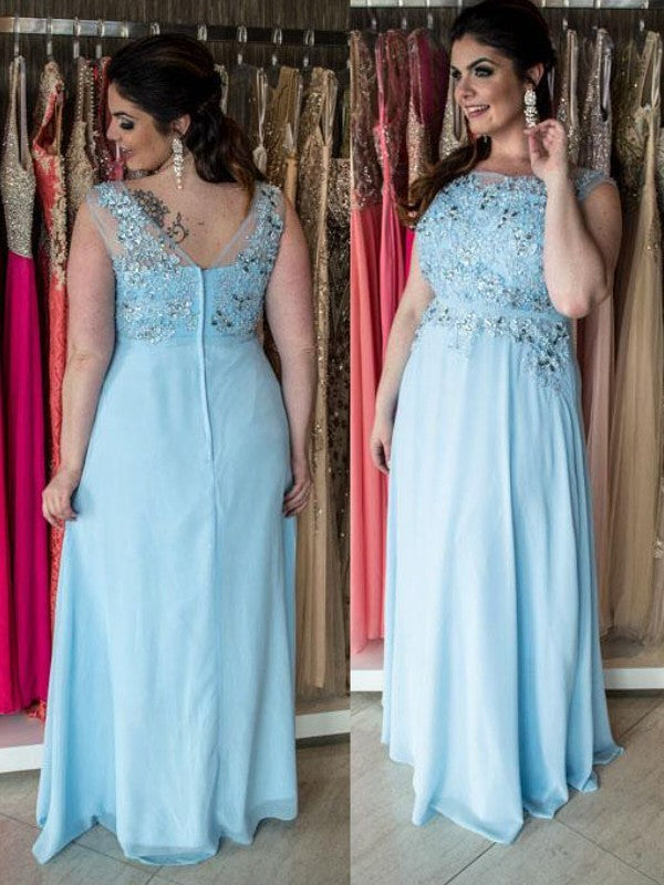 Gorgeous Bateau Beading Sleeveless Long Chiffon Plus Size Prom Dress