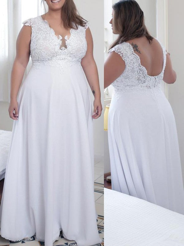 Gorgeous V-neck Sleeveless With Appliques Long Chiffon Plus Size Prom Dress