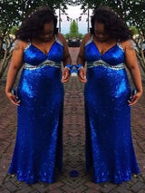Classic Straps Sleeveless Sequin Long Sequins Plus Size Prom Dress