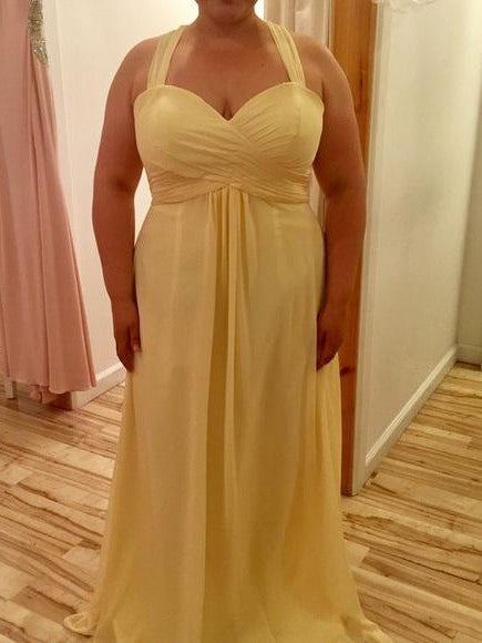 Gorgeous Halter Sleeveless Ruched Long Chiffon Plus Size Prom Dress
