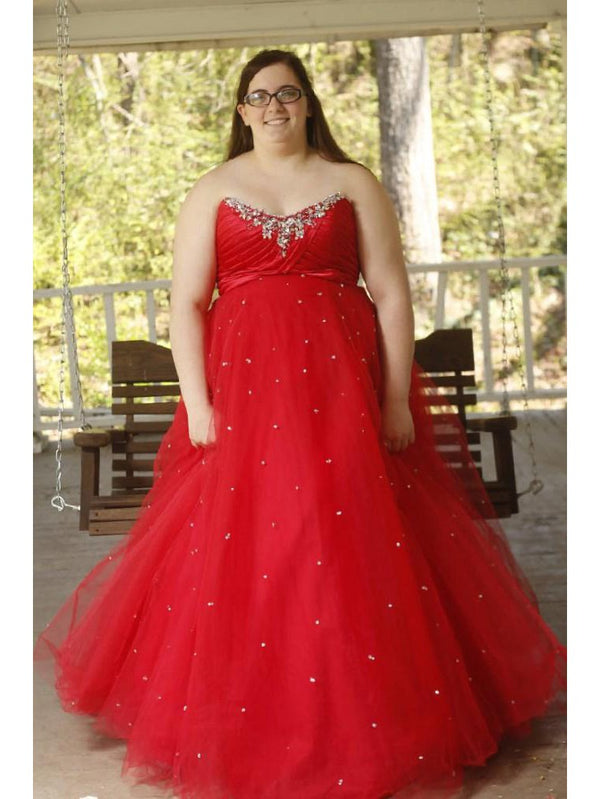 Ball Gown Sweetheart Beading Sleeveless Long Organza Plus Size Prom Dress