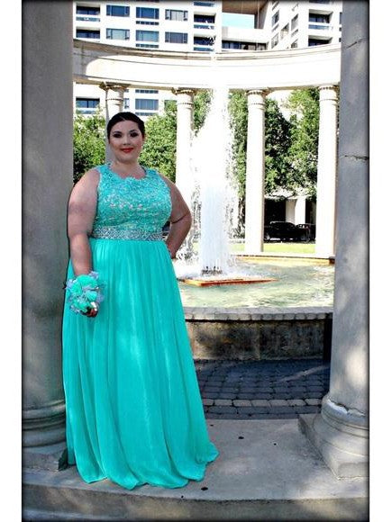 Sleeveless Amazing Scoop With Appliques Long Chiffon Plus Size Prom Dress