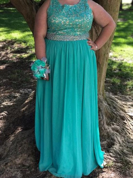 Sleeveless Amazing Scoop With Appliques Long Chiffon Plus Size Prom Dress