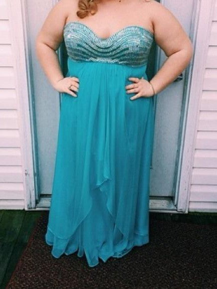 Gorgeous Sweetheart Beading Sleeveless Long Chiffon Plus Size Prom Dress