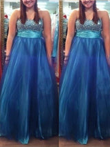 Gorgeous Sweetheart Beading Sleeveless Long Tulle Plus Size Prom Dress