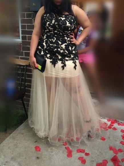 SheathSweetheart Sleeveless With Appliques Long Tulle Plus Size Prom Dress