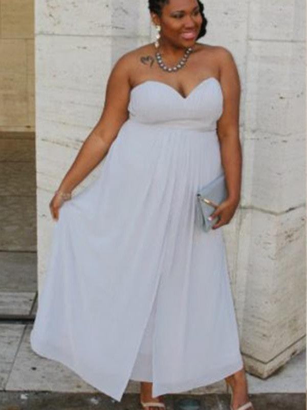 Gorgeous Sweetheart Sleeveless Ruched Ankle-Length Chiffon Plus Size Prom Dress
