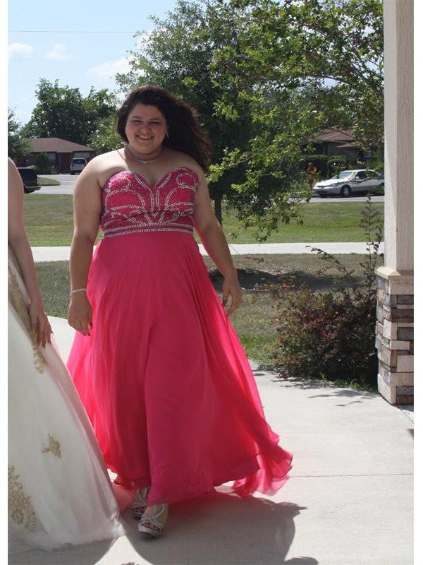 Gorgeous Sweetheart Beading Sleeveless Long Chiffon Plus Size Prom Dress