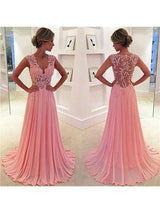Sleeveless Amazing Chiffon Lace V-neck  Prom Dress