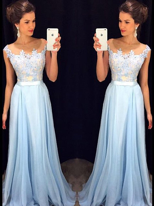 Sleeveless Amazing Sheer Neck With Appliques Chiffon  Prom Dress