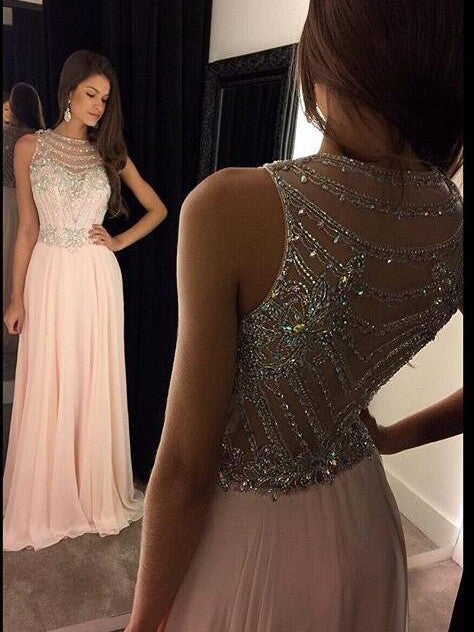 Sleeveless Amazing Scoop Chiffon Crystal Long Prom Dress