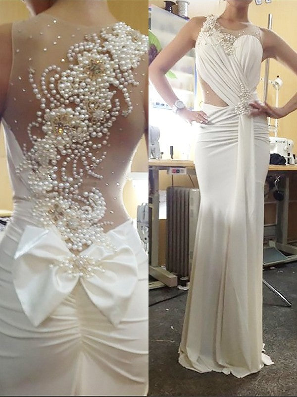 Beautiful Sleeveless Mermaid Scoop Pearl  Prom Dress