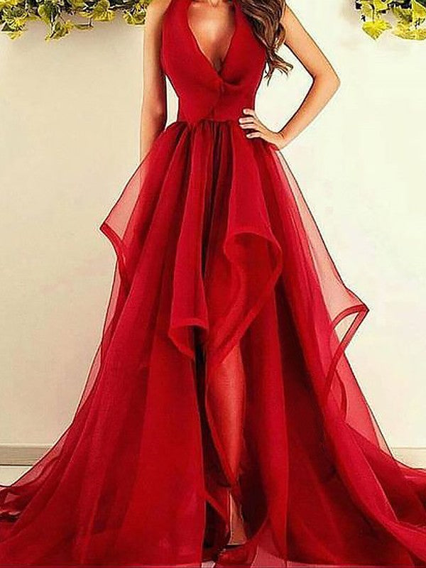 Gorgeous V-Neck Sleeveless Asymmetrical Ruffles Evening Dress