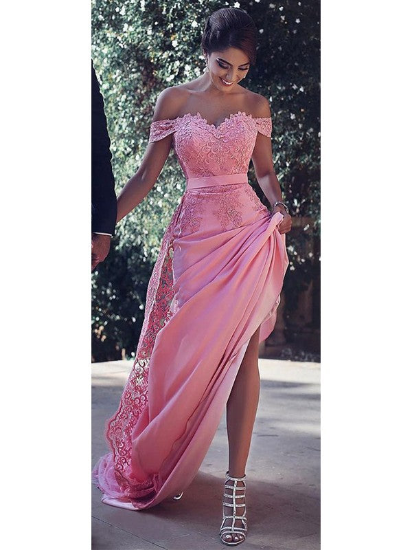 SheathOff-the-Shoulder Sleeveless  Lace NS Elastic Woven Elegant Evening Dress