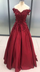 Ball Gown Sleeveless Off-the-Shoulder With Appliques Satin Long Prom Dress