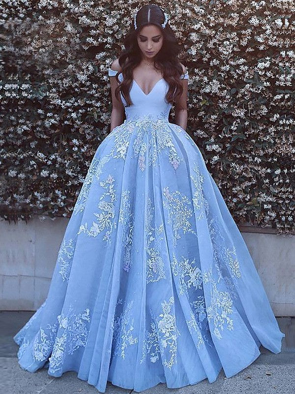 Ball Gown Sleeveless Off-the-Shoulder With Appliques Tulle  Prom Dress