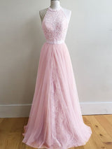Sleeveless Amazing Halter Tulle Lace  Prom Dress