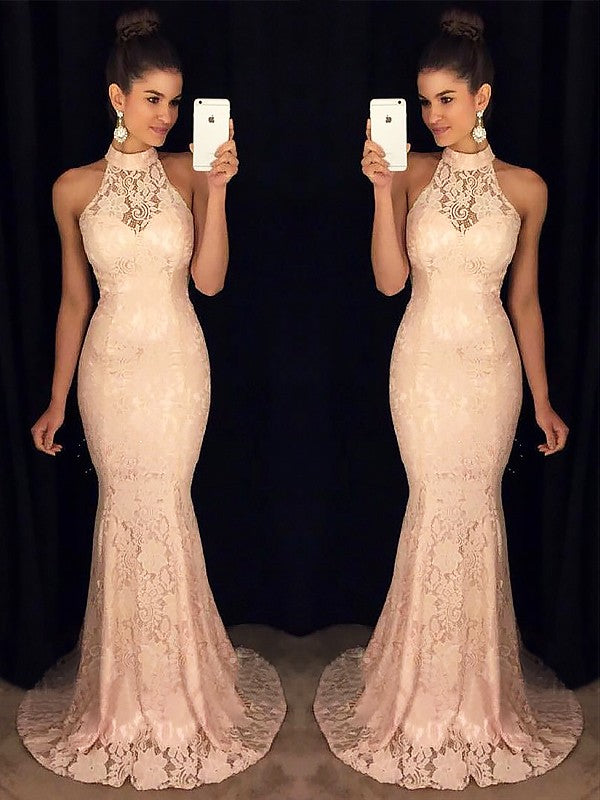 Beautiful Sleeveless Mermaid  Ruffles Lace Prom Dress