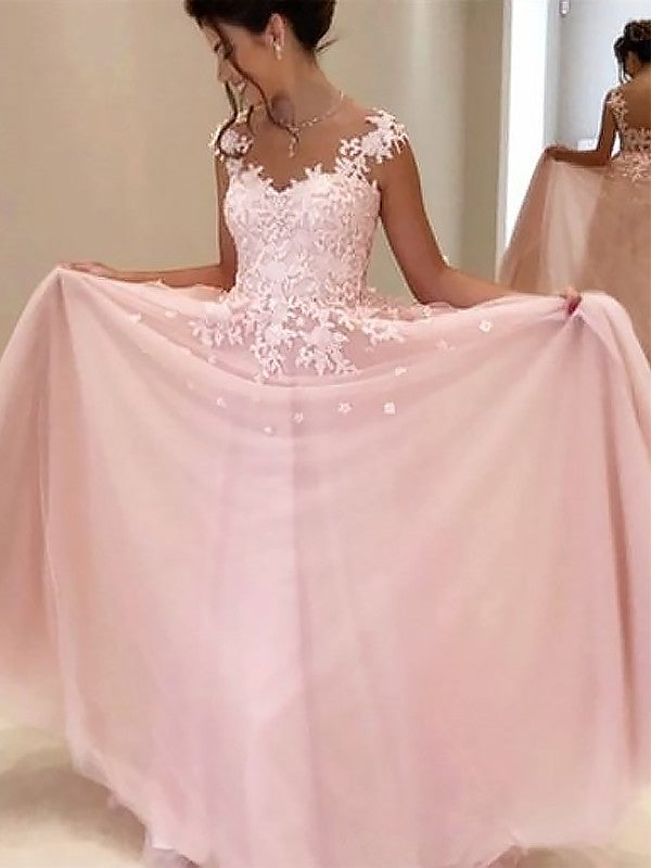 Gorgeous Sweetheart Sleeveless Long With Appliques Tulle Prom Dress