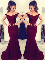 Chic Mermaid Off-the-Shoulder Sleeveless  Lace Elastic Woven Elegant Evening Dress