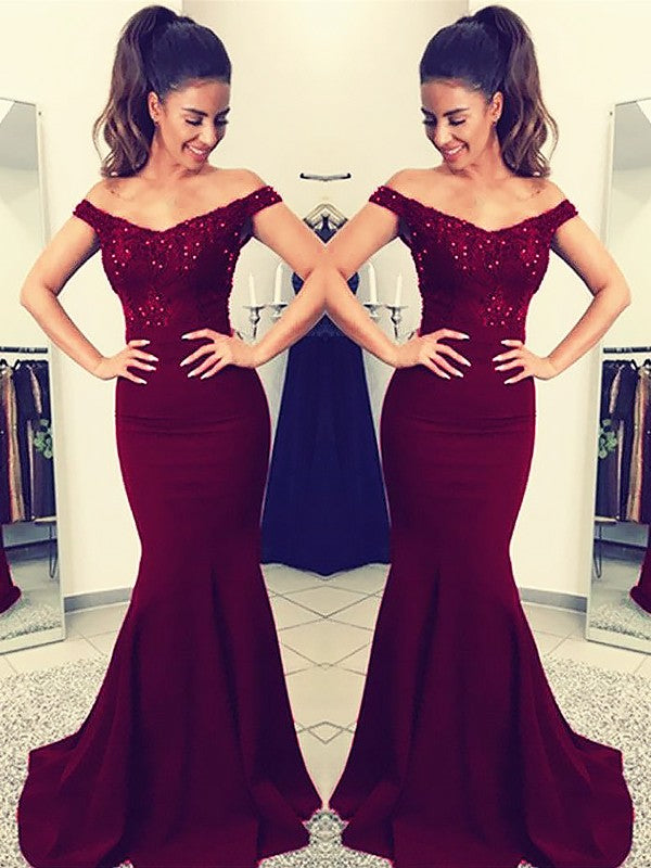 Chic Mermaid Off-the-Shoulder Sleeveless  Lace Elastic Woven Elegant Evening Dress