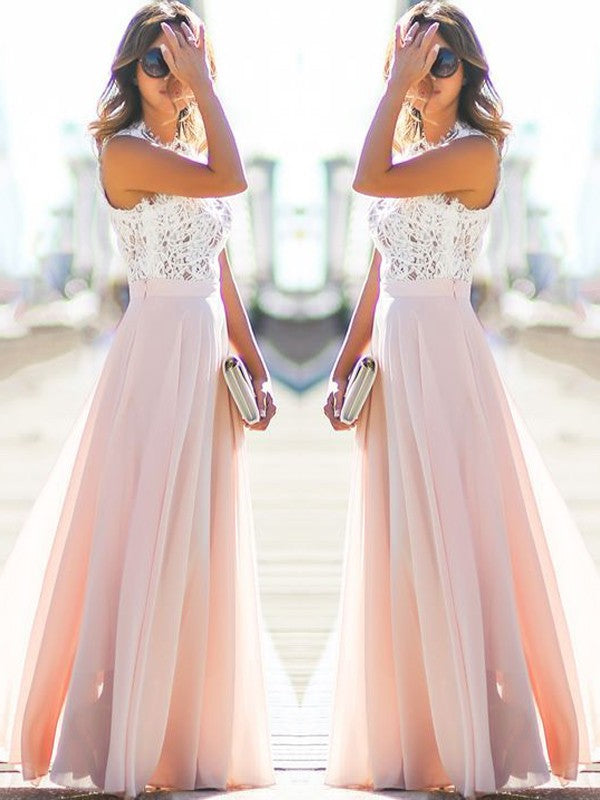 Gorgeous Jewel Sleeveless Long Lace Evening Dress Chiffon