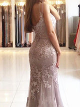 Sheath Spaghetti-Straps Sleeveless  With Lace Tulle Prom Dress