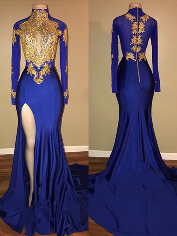 Chic Mermaid Long Sleeves  With Appliques Spandex Dress