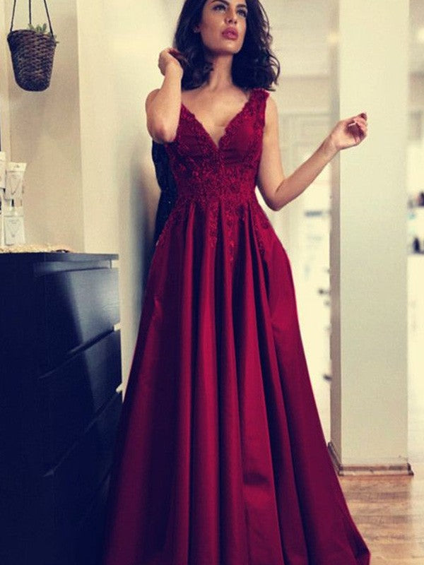 Gorgeous V-neck Sleeveless With Appliques  Prom Dress Long Online