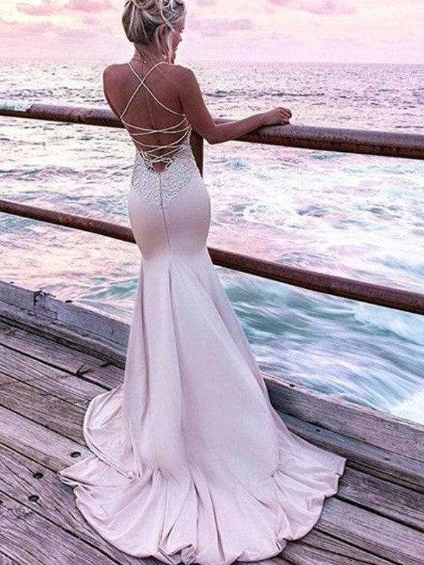 Chic Mermaid Straps Sleeveless  Silk like Prom Dress Long Online