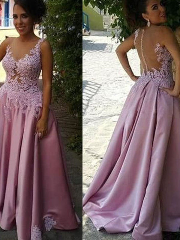 Gorgeous Sheer Neck Sleeveless  With Appliques Prom Dress Long Online