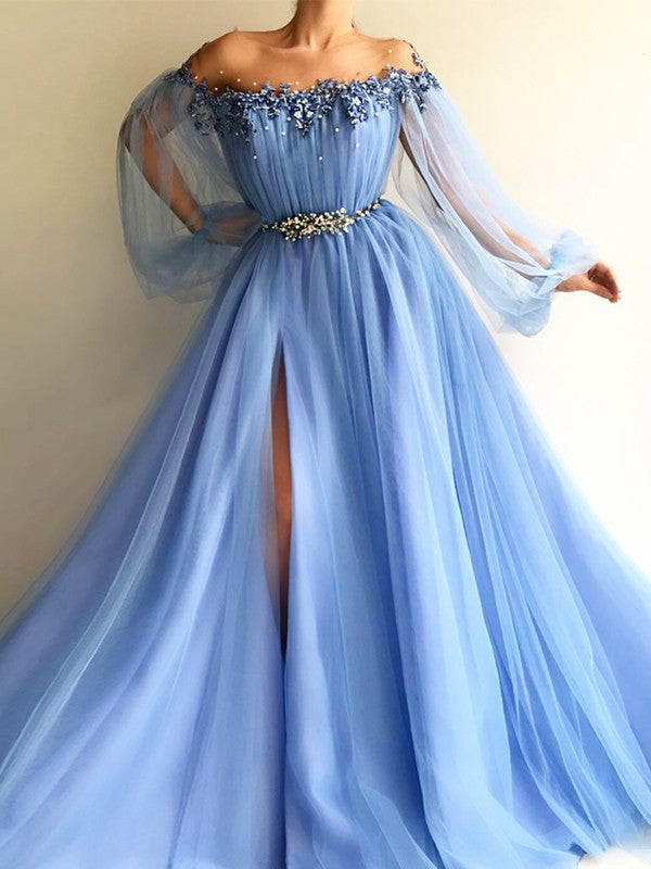 Gorgeous Long Sleeves Off-the-Shoulder Tulle Long Prom Dress