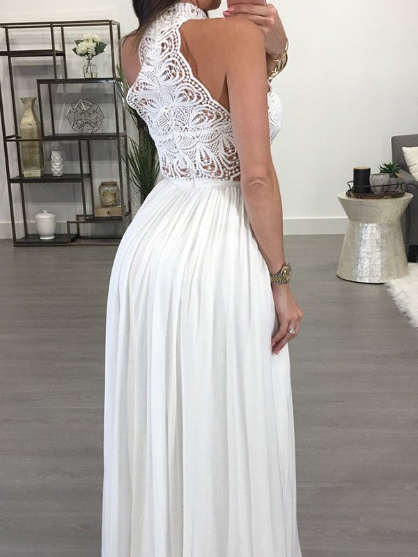 Sleeveless Amazing Long Chiffon Lace Prom Dress