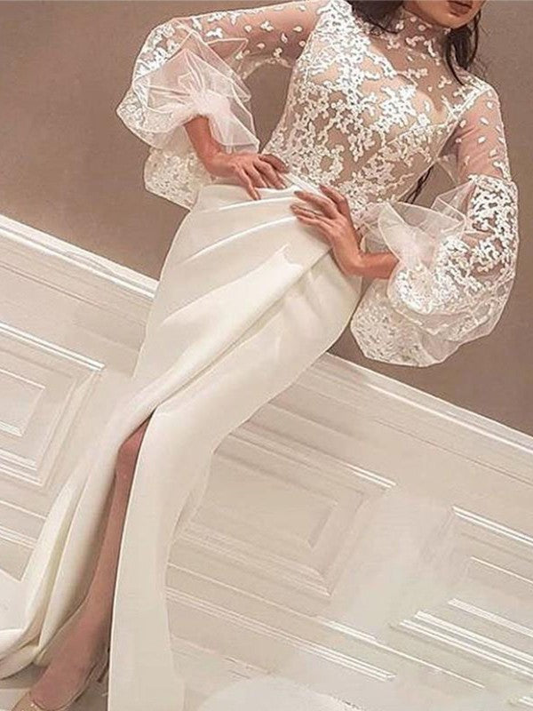 Chic Mermaid Long Sleeves High Neck  Lace Stretch Crepe Prom Dress