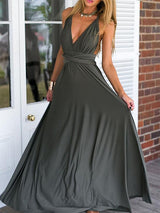 Empire Sleeveless Long V-neck Chiffon Ruffles Prom Dress