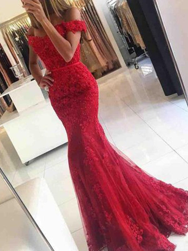 Beautiful Sleeveless Mermaid  Off-the-Shoulder Tulle With Appliques Prom Dress