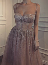 Sleeveless Amazing Long Spaghetti-Straps Tulle Prom Dress