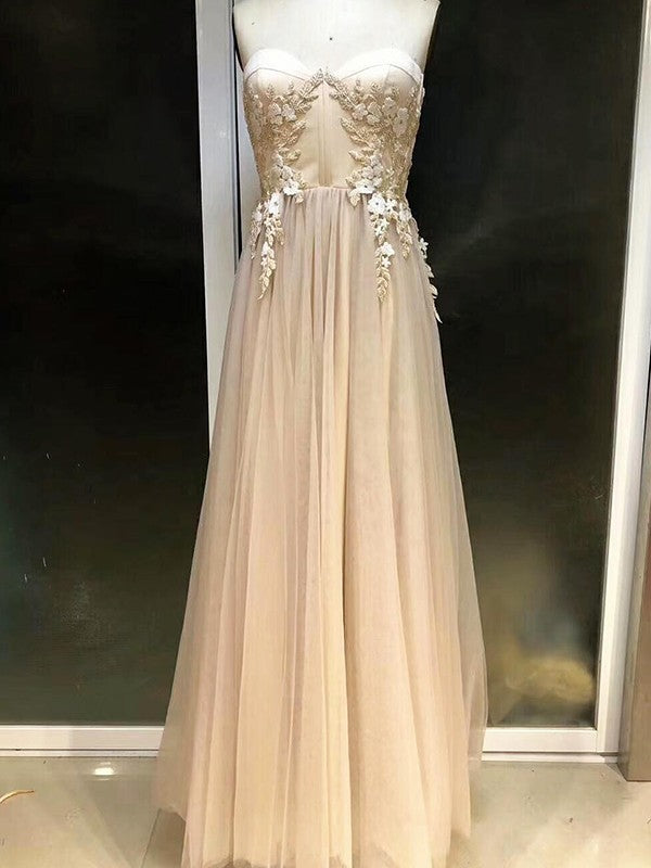 Empire Sleeveless Sweetheart Long With Appliques Tulle Prom Dress