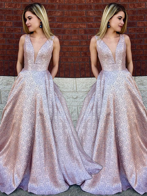 Classic V-Neck Sleeveless Sequin Lace Prom Dress
