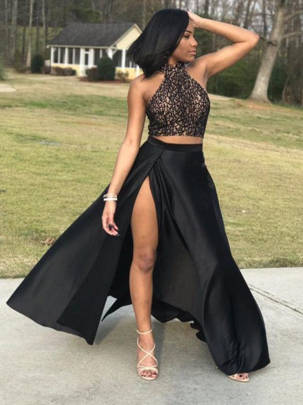 Sleeveless Amazing  Elastic Woven Satin Two Piece Prom Dress