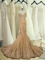 Beautiful Sleeveless Mermaid Sweetheart  Sequin Tulle Prom Dress