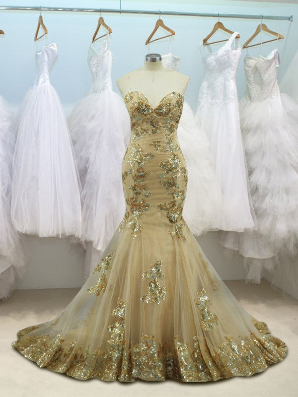 Beautiful Sleeveless Mermaid Sweetheart  Sequin Tulle Prom Dress