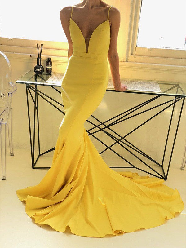 Beautiful Sleeveless Mermaid Spaghetti-Straps Ruffles  Stretch Crepe Prom Dress