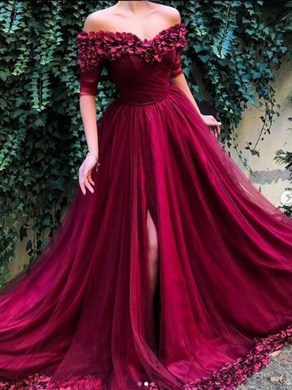 Gorgeous Half Sleeves Off-the-Shoulder  Tulle Prom Dress