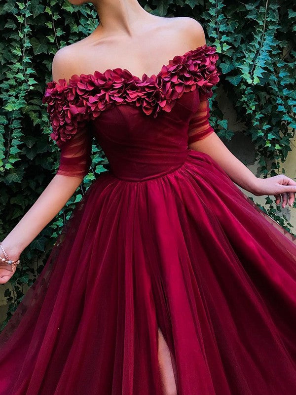 Gorgeous Half Sleeves Off-the-Shoulder  Tulle Prom Dress