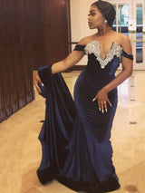 Beautiful Sleeveless Mermaid  Off-the-Shoulder Velvet Prom Dress