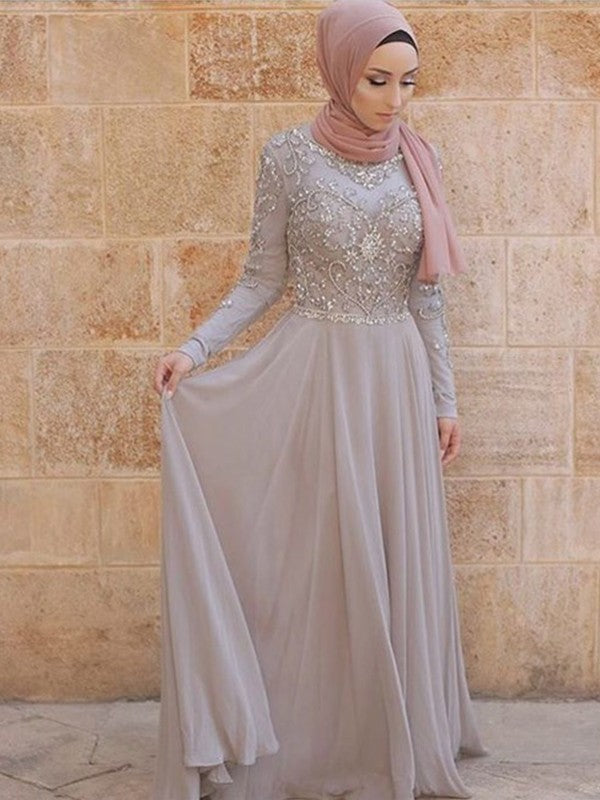 Gorgeous Long Sleeves  Scoop Crystal Tulle Muslim Prom Dress