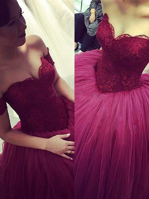 Ball Gown Sleeveless Off-the-Shoulder  With Appliques Tulle Prom Dress