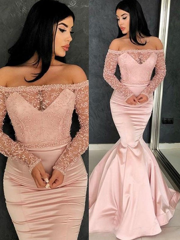 Chic Mermaid Long Sleeves Off-the-Shoulder  Elegant Evening Dress