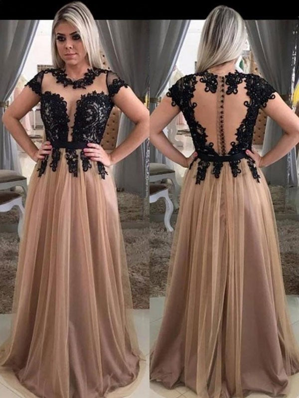 Gorgeous Short Sleeves  Scoop With Appliques Tulle Prom Dress online